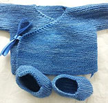 handknit baby sweater and booties using malabrigo silky merino color azul azul