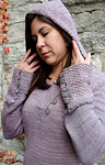 knitted hooded pullover sweater; Malabrigo Silky Merino Yarn, color 425 madre perla