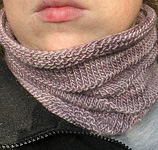 knitted cowl neck scarf; Malabrigo Silky Merino Yarn, color 425 madre perla