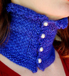 Knited buttoned neck warmer, Malabrigo Silky Merino Yarn, color 415 matisse blue