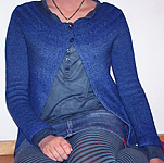 cardigan sweater; Malabrigo Silky Merino Yarn, color 415 matisse blue