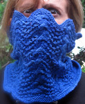 knitted cowl neck scarf; Malabrigo Silky Merino Yarn, color 415 matisse blue