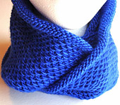 knitted garter stitch cowl neck scarf, Malabrigo Silky Merino Yarn, color 415 matisse blue