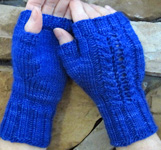 knitted fingerless mittens, gloves; Malabrigo Silky Merino Yarn, color 415 matisse blue
