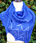knitted lacey wrap, shawl; Malabrigo Silky Merino Yarn, color 415 matisse blue