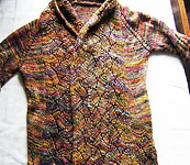 handknit cardigan shawl collar sweater; Malabrigo Silky Merino Yarn color piedras 862