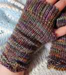 handknit fingerless mittens, gloves; Malabrigo Silky Merino Yarn color piedras 862