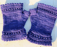 knitted fingerless mittens, gloves; Malabrigo Silky Merino Yarn, color 30 purple mystery