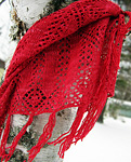 knitted lacey scarf; Malabrigo Silky Merino Yarn, color 611 ravelry red
