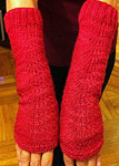 knitted fingerless gloves, mittens; Malabrigo Silky Merino Yarn, color 611 ravelry red