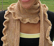 handknit ruffled scarf; Malabrigo Silky Merino Yarn color 431 tatami