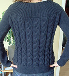pullvoer cabled sweater; Malabrigo Worsted Yarn, color blue graphite #508