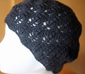 crocheted hat, cap; Malabrigo Worsted Yarn, color blue graphite #508