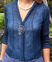 Cardigan open front sweater pattern hand knit with Malabrigo Silkpaca color azul profundo