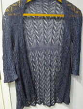 Cardigan open front lace sweater pattern hand knit with Malabrigo Silkpaca color paris night