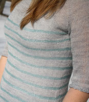 Striped Pullover sweater pattern hand knit with Malabrigo Silkpaca colors polar morn and teal feather
