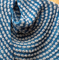 Spotted scarf/shawl pattern hand knit with Malabrigo Silkpaca colors tuareg & polar morn