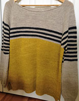 Striped pullover sweater pattern hand knit with Malabrigo Silkpaca color s frankochre and black