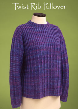 Vermont Fiber Designs Twist Rib Pullover knitting pattern.
