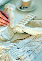 Jo Sharp Knitting Pattern Book Six - Village knitting pattern Vanilla & Biscotti. Jo Sharp Silkroad Ultra knitting yarn.