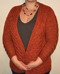 knit cardigan sweater; Malbrigo Worsted Merino, color 194 cinnabar