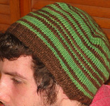 knit striped hat; Malbrigo Worsted Merino Yarn, color coco #624