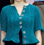 Malabrigo Worsted Merino Yarn, color emerald #135, short-sleeve cardigan