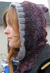 Hooded Cowl; Malabrigo Worsted Yarn, color 204 velvet grapes